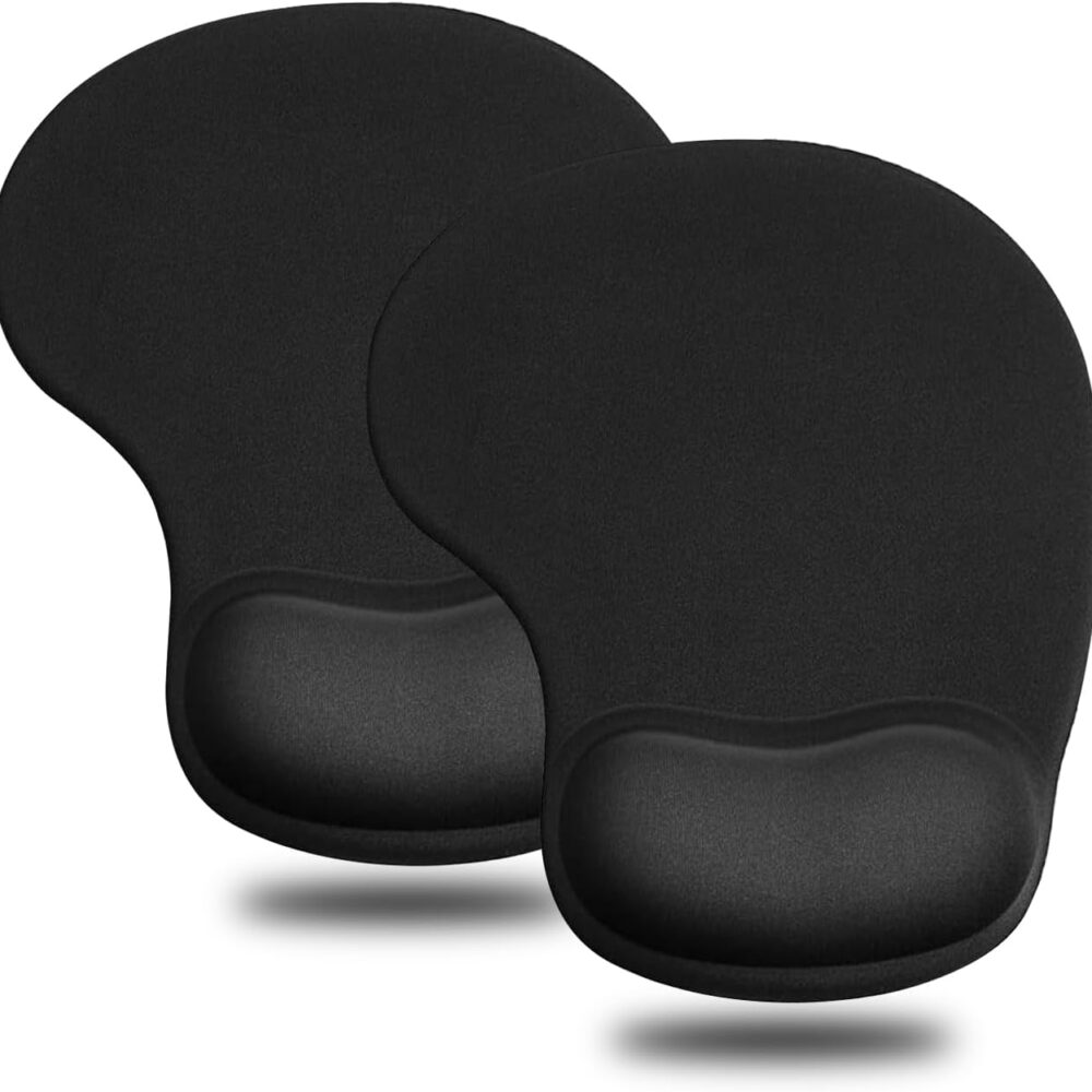 JIKIOU Ergonomic Mouse Pad with Gel Wrist Rest 2 Pack, Portable Small Black